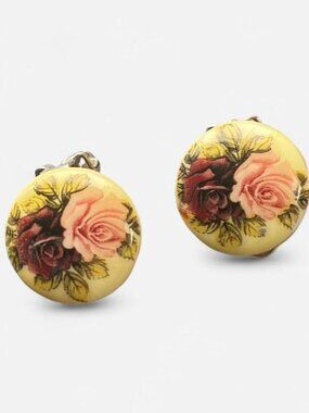 Estate Vintage Unsigned 1928 Floral Clip-On Earrings Antique Victorian Revival